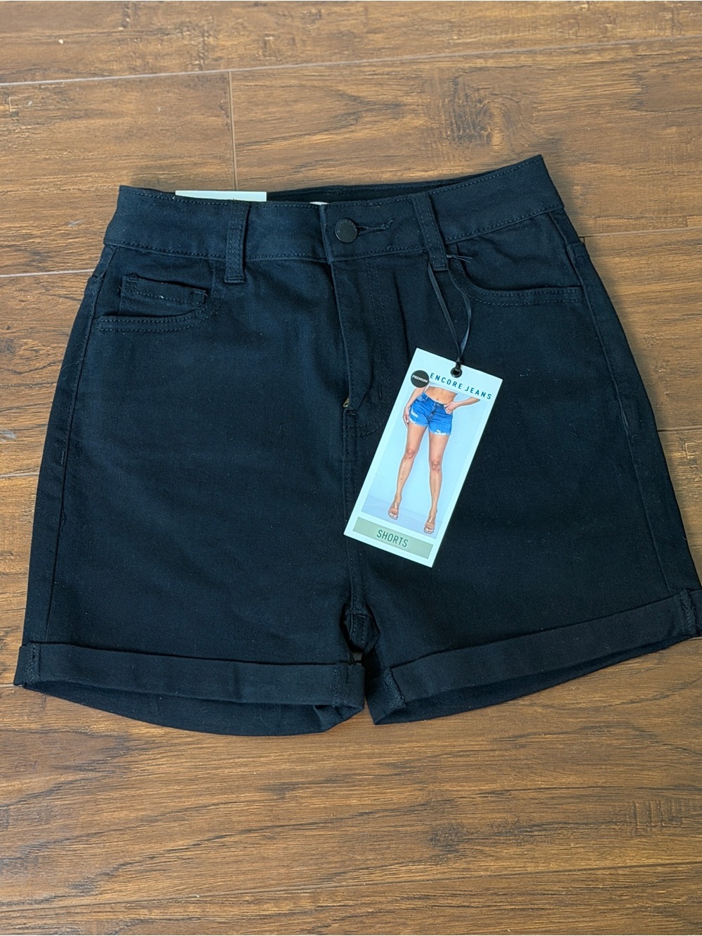 Encore Jeans Black High-Rise Cuffed Denim Shorts